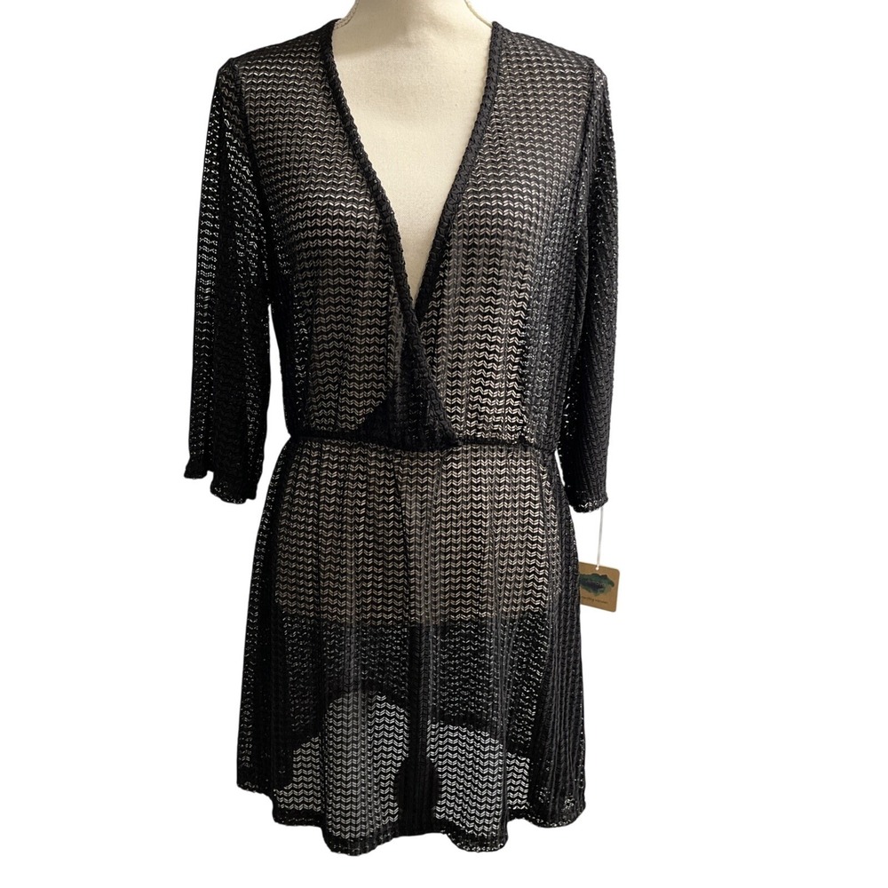 Jordan Taylor‎ Swimsuit Coverup Dress Black Open Knit Sheer Size XL Resort Beach